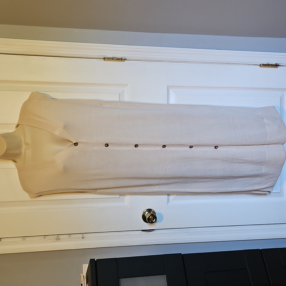 Nwot Long Line Tan Knit Sleeveless Dress Cardigan Small